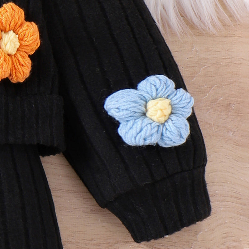 Conjunto Infantil Feminino Preto Florzinhas