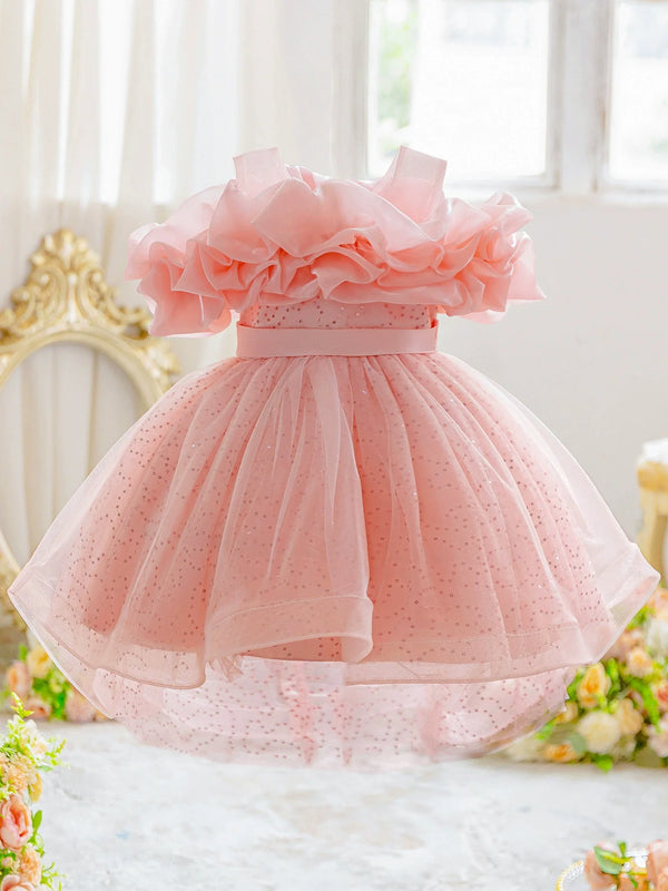 Vestido De Festa Brilhante Ombro Bufante