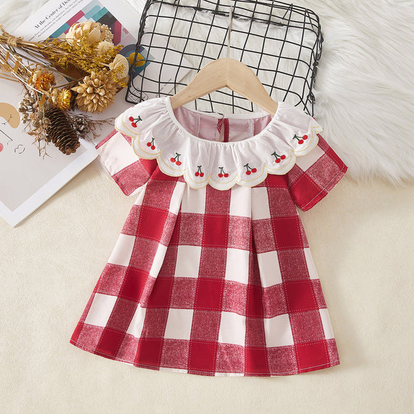 Vestido Infantil Xadrez Cerejinhas