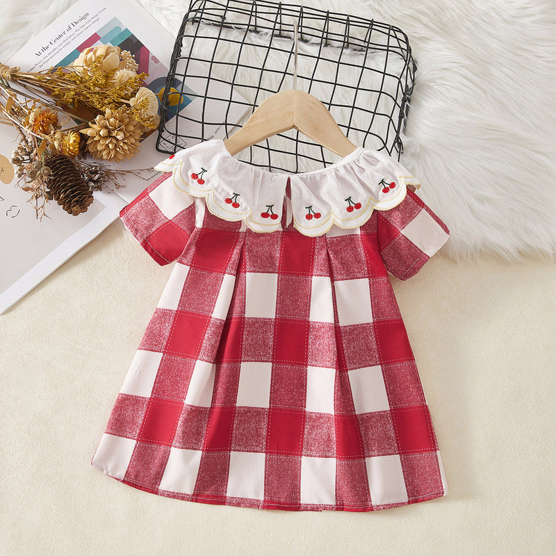 Vestido Infantil Xadrez Cerejinhas