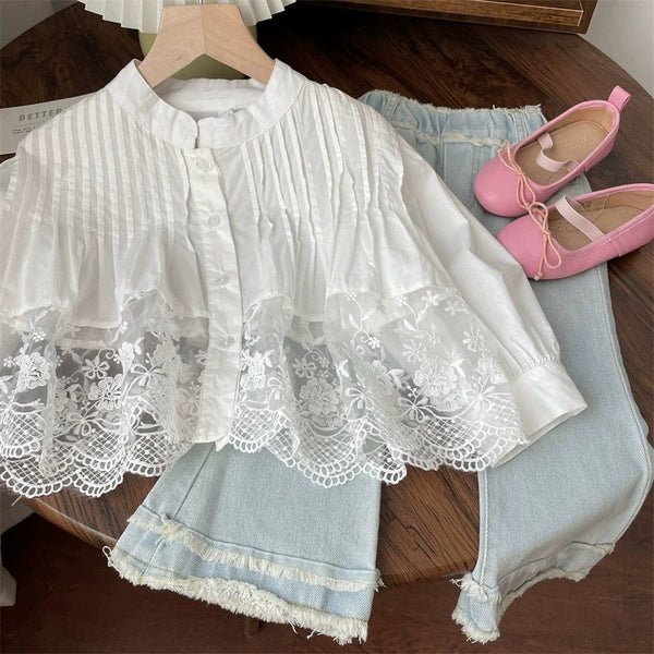 Conjunto Infantil Feminino Rendado e Jeans