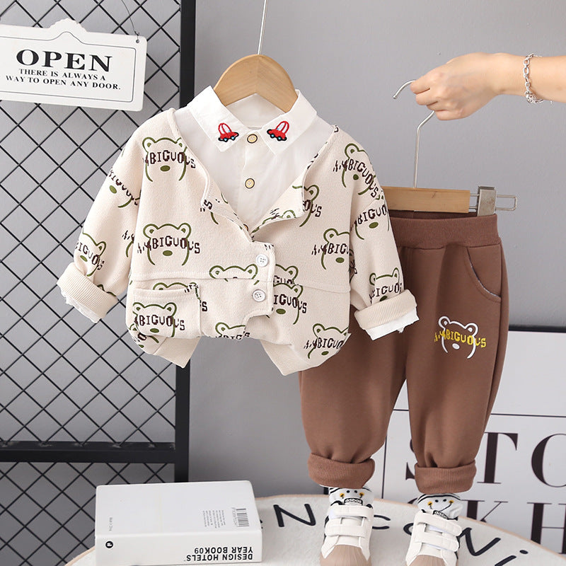 Conjunto Infantil Masculino 3 Peças Ursinho e Carrinho