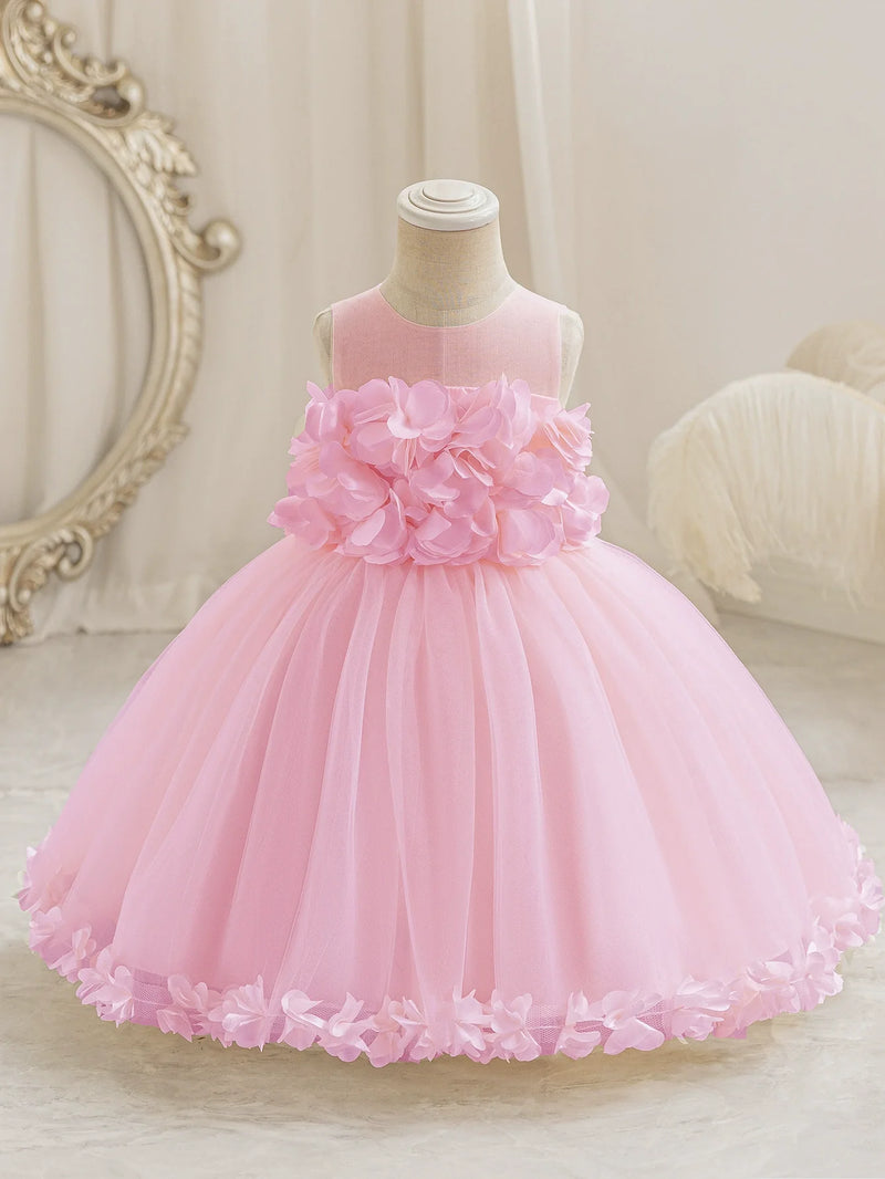Vestido De Festa Infantil Tule Flores
