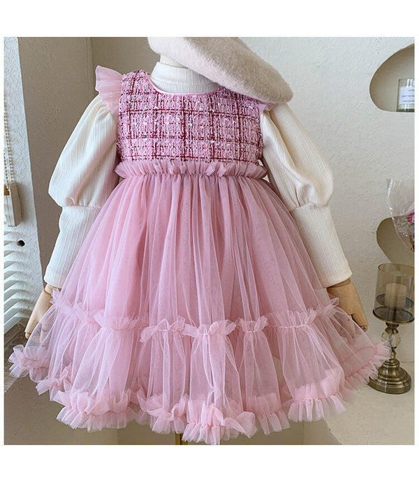 Vestido Infantil Tweed Tule + Manga Longa