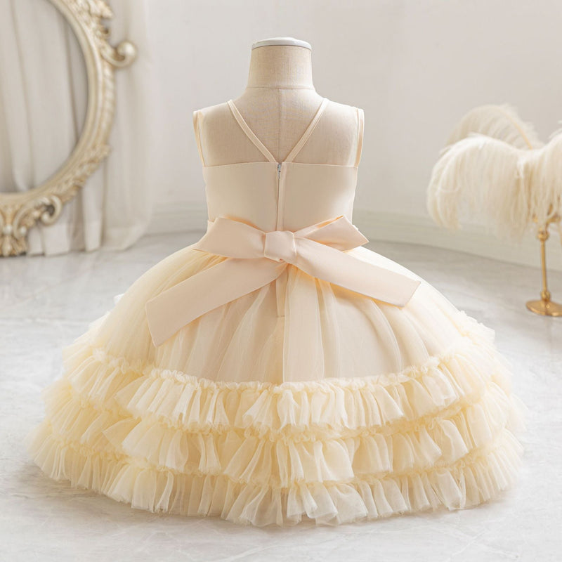 Vestido de Festa Infantil de Tule Camadas e Lacinho