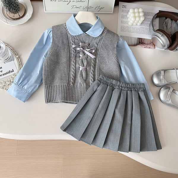 Conjunto Infantil Feminino 3 Peças Tricô e Plíssadinha