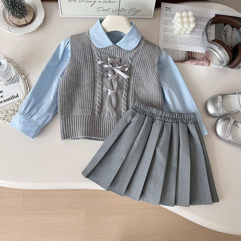 Conjunto Infantil Feminino 3 Peças Tricô e Plíssadinha