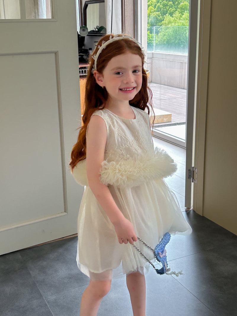 Vestido Infantil Bordado com Tule