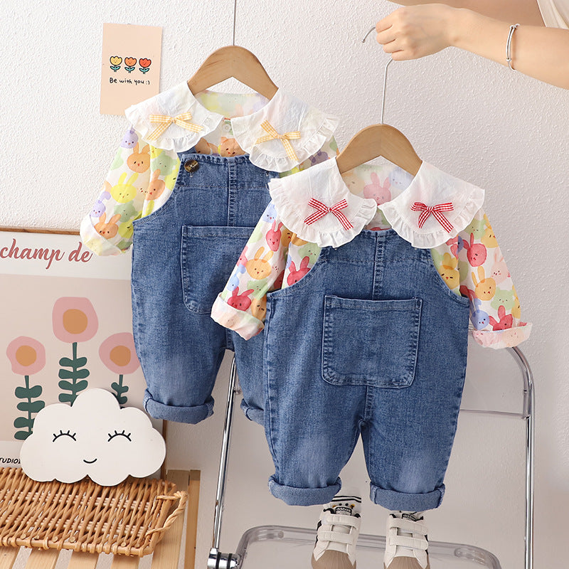 Conjunto Infantil Feminino Jeans e Coelhinhos