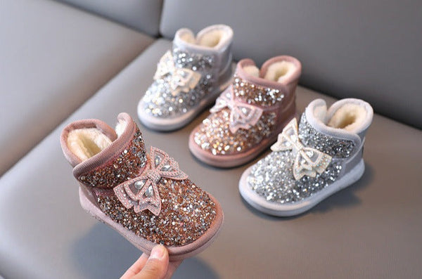 Bota Infantil Feminina Forrada Brilhante Lacinho