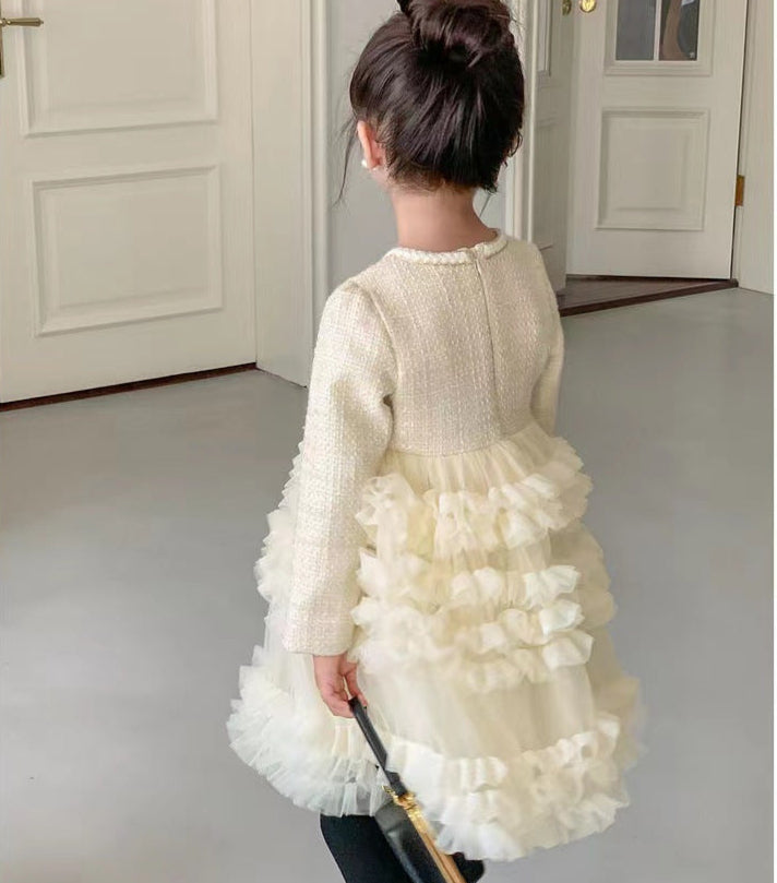 Vestido Infantil Tweed e Tule