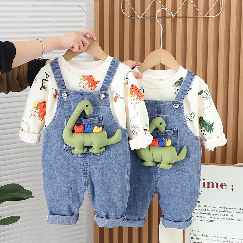 Conjunto Infantil Masculino Jardineira Dinossauro