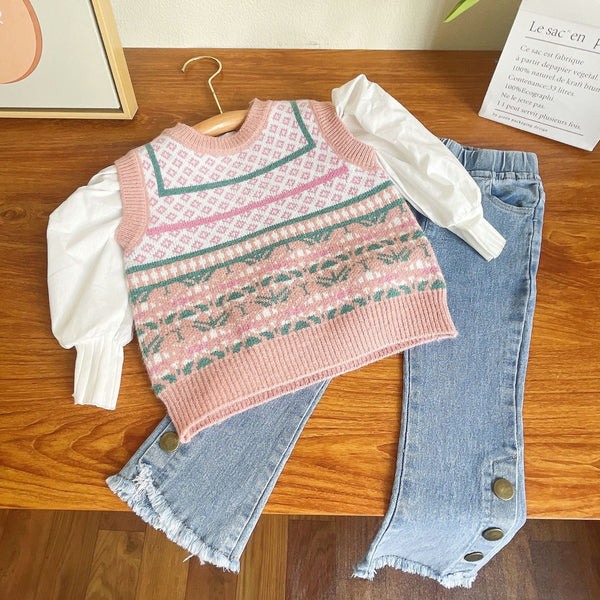 Conjunto Feminino 3 Peças Súeter e Jeans