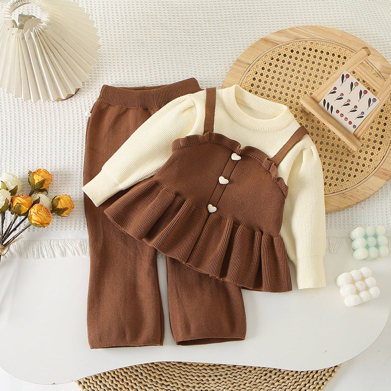 Conjunto Infantil Feminino Tricô Coraçõeszinhos