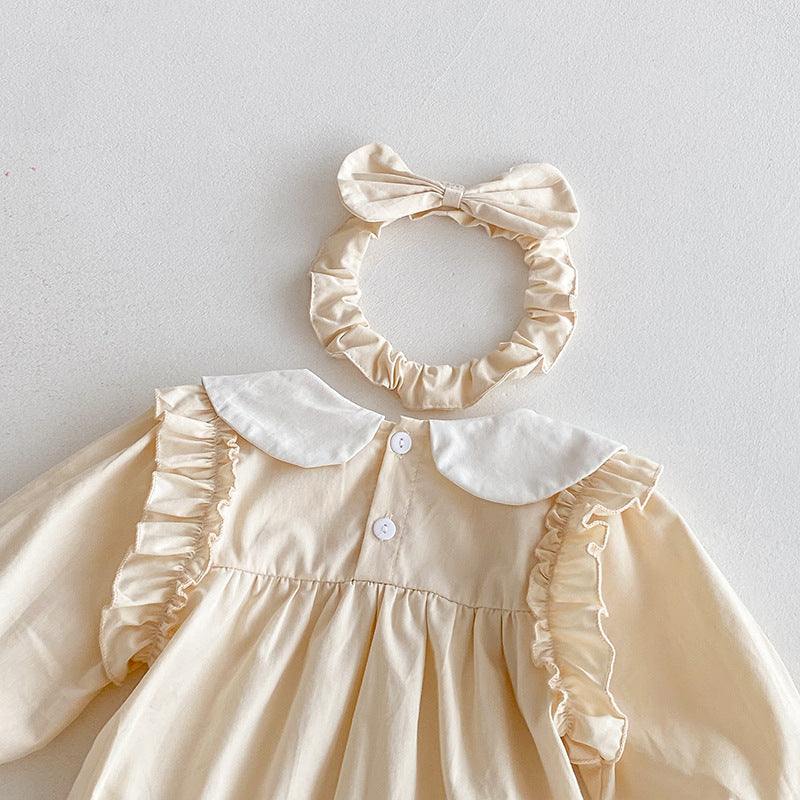 Body/ Vestido Infantil Bege Florzinhas