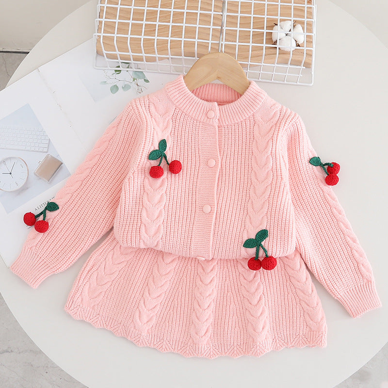 Conjunto Infantil Tricô Inverno Cerejinhas
