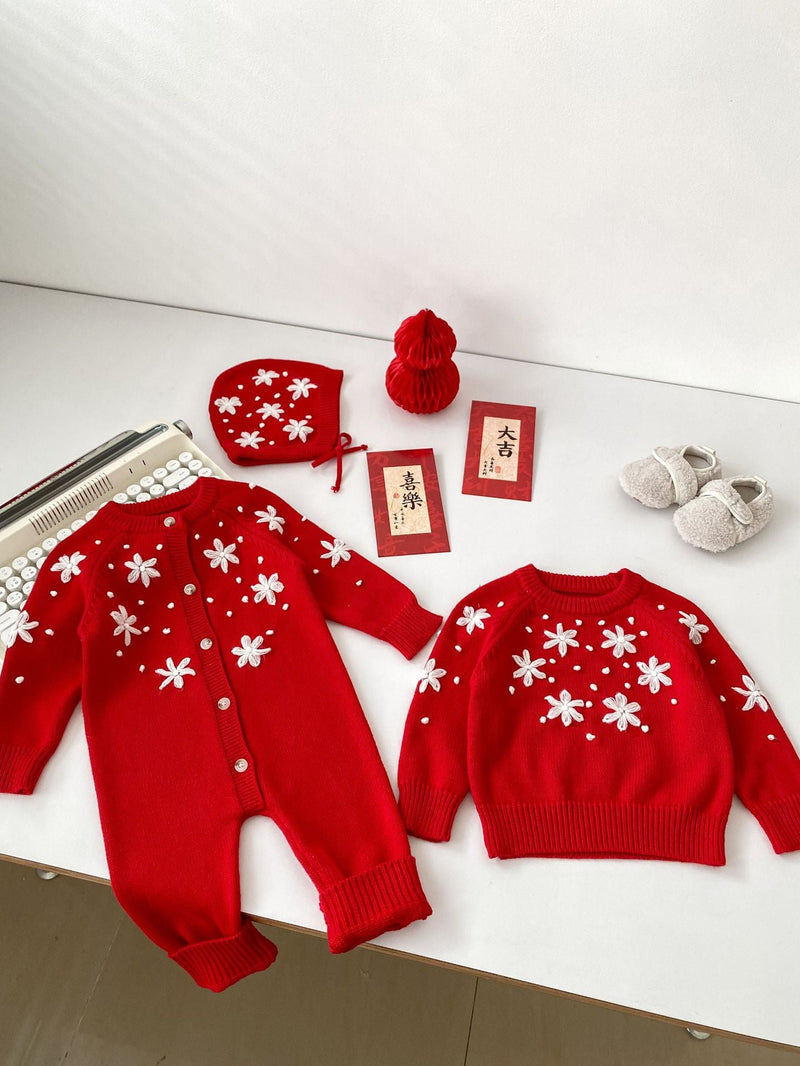 Macacão/ Blusa Infantil Vermelho Florzinhas