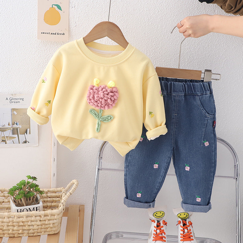 Conjunto Infantil Feminino Florzinhas e Jeans