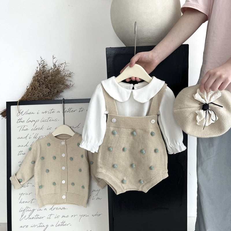 Conjunto Infantil Feminino Tricô com Bolinhas