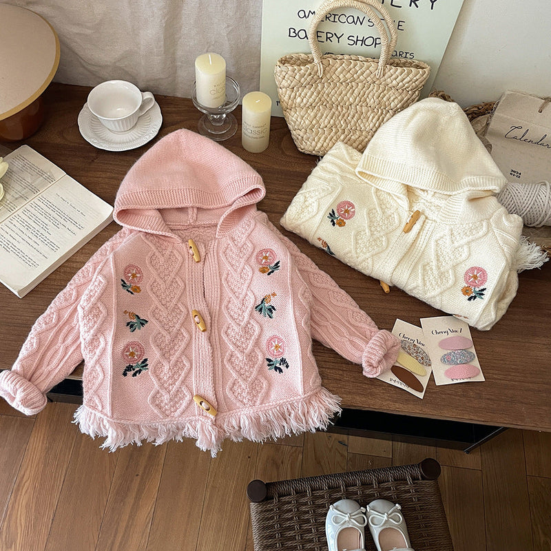 Cardigan Infantil Feminino Tricô Florzinhas