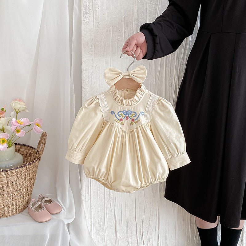 Body/ Vestido Infantil Bege Bordadinho