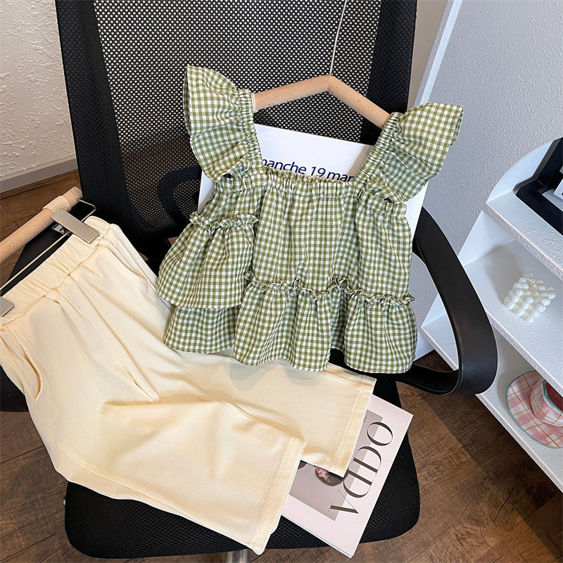 Conjunto Infantil Feminino Xadrez Manguinha Voadroa