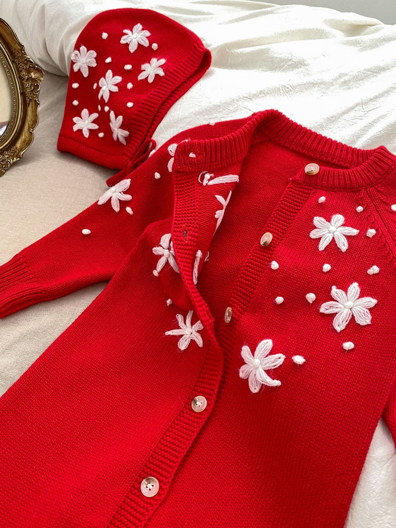 Macacão/ Blusa Infantil Vermelho Florzinhas
