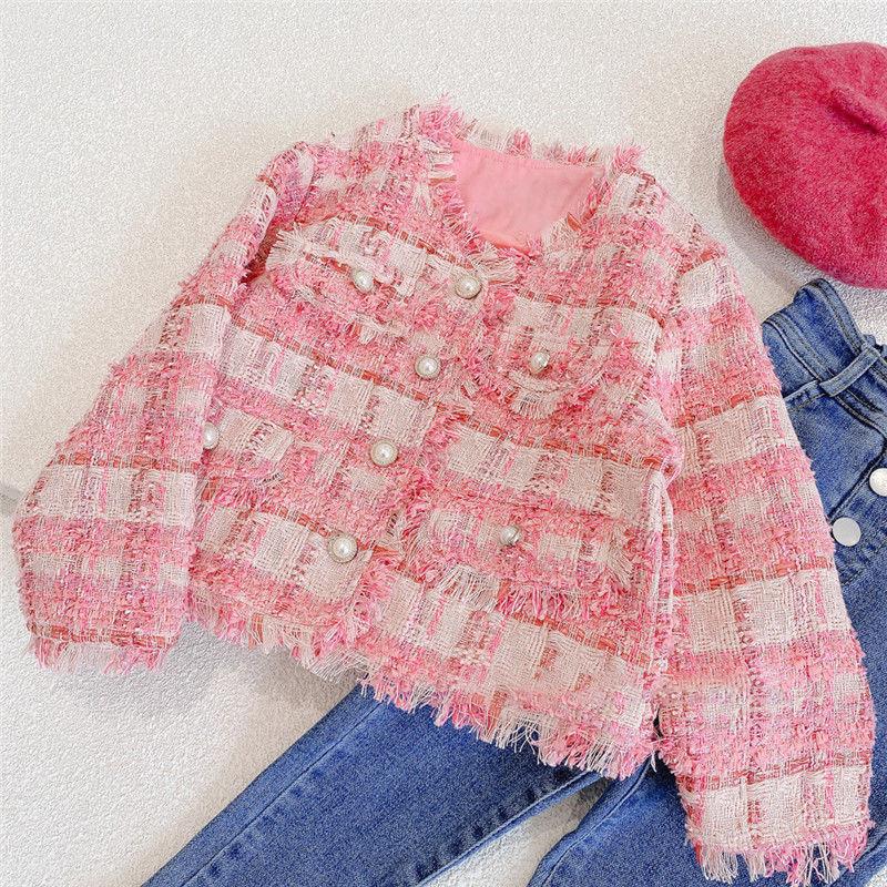 Jaqueta Infantil Feminina Tweed Pérolas