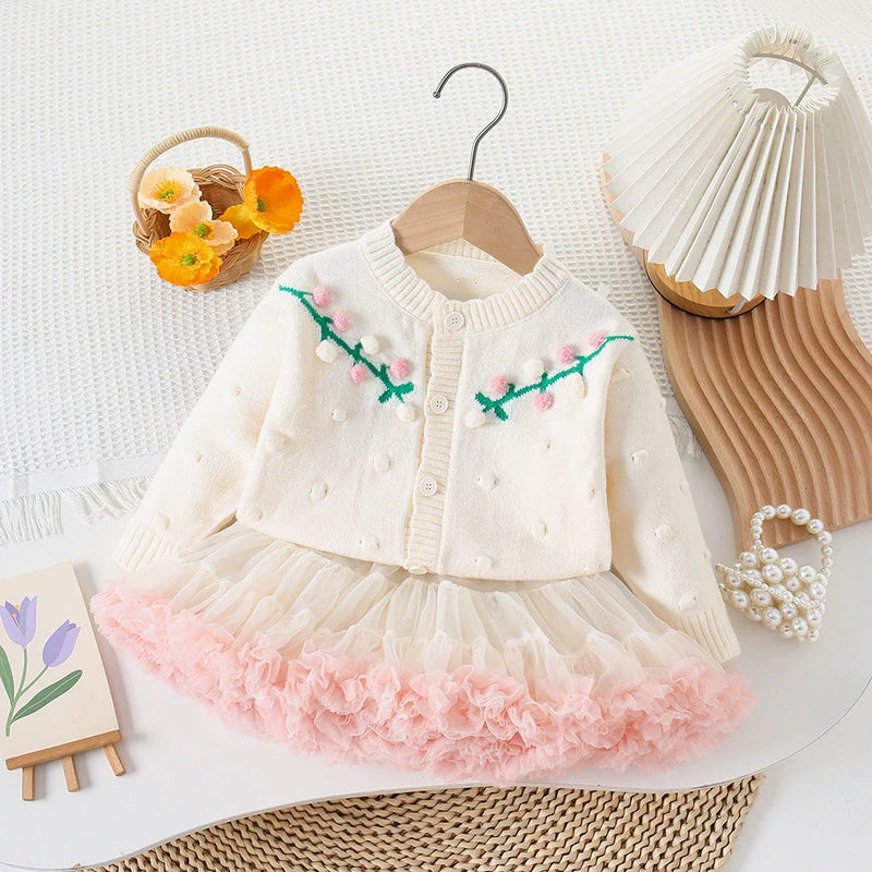 Conjunto Infantil Feminino Tricô e Tule