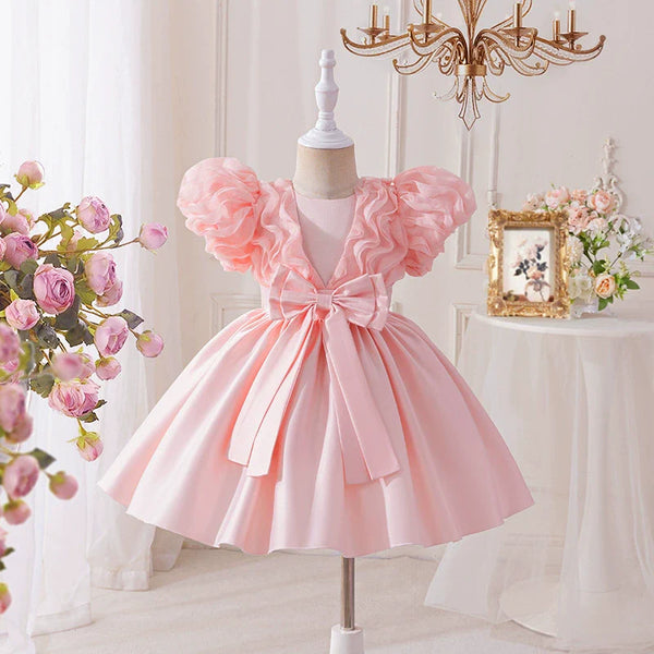 Vestido Infantil Rosa Bufante com Lacinho