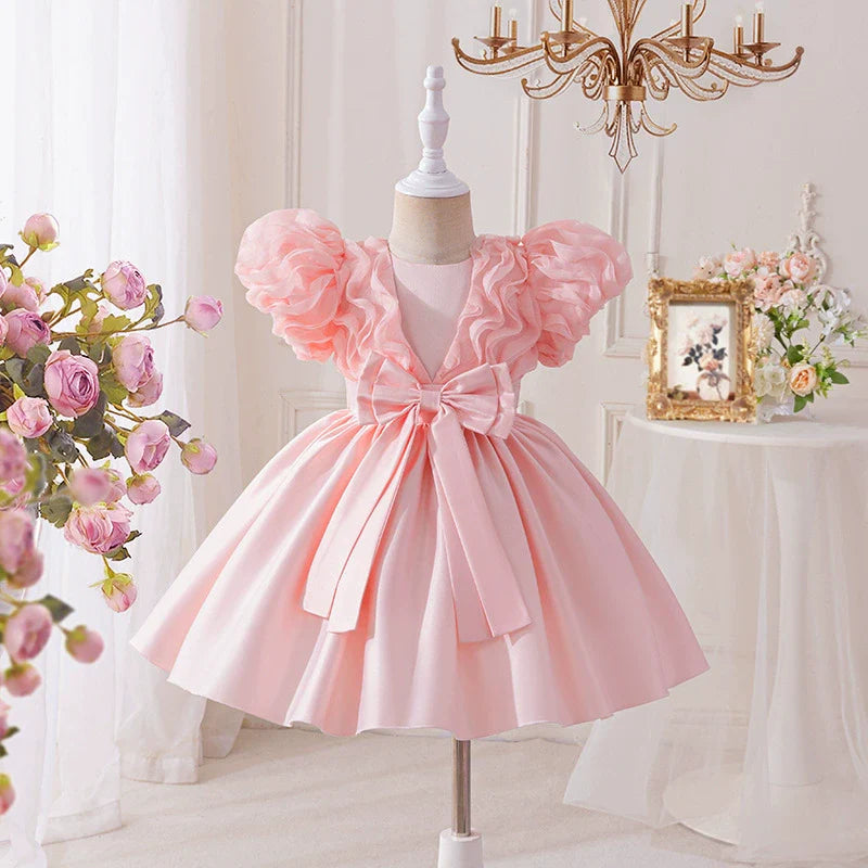 Vestido Infantil Rosa Bufante com Lacinho