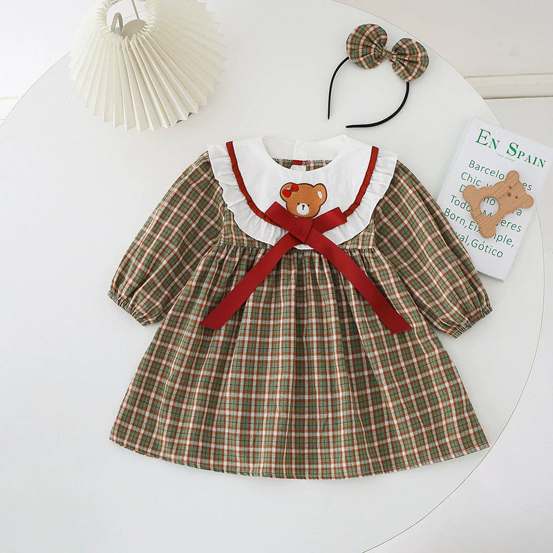 Body/ Vestido Infantil Xadrez Ursinho