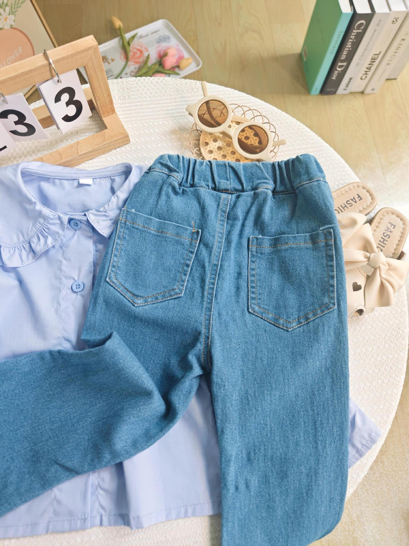 Conjunto Infantil Feminino Camisa + Jeans Corações
