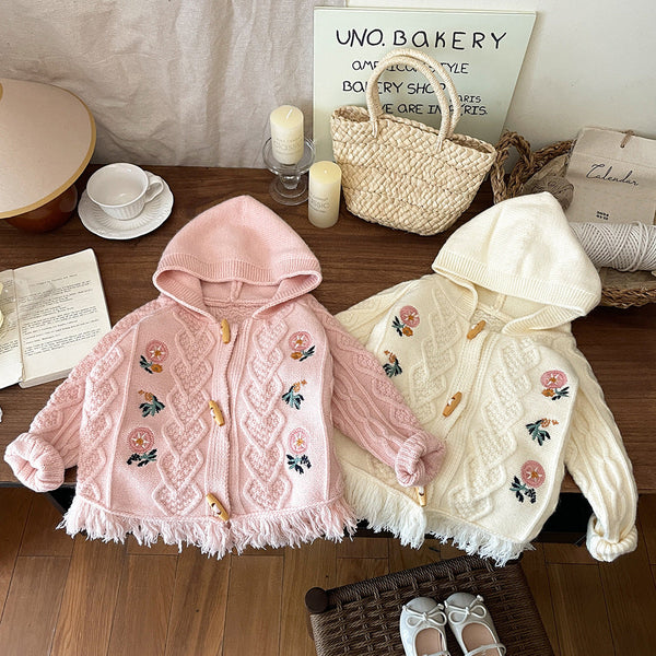 Cardigan Infantil Feminino Tricô Florzinhas