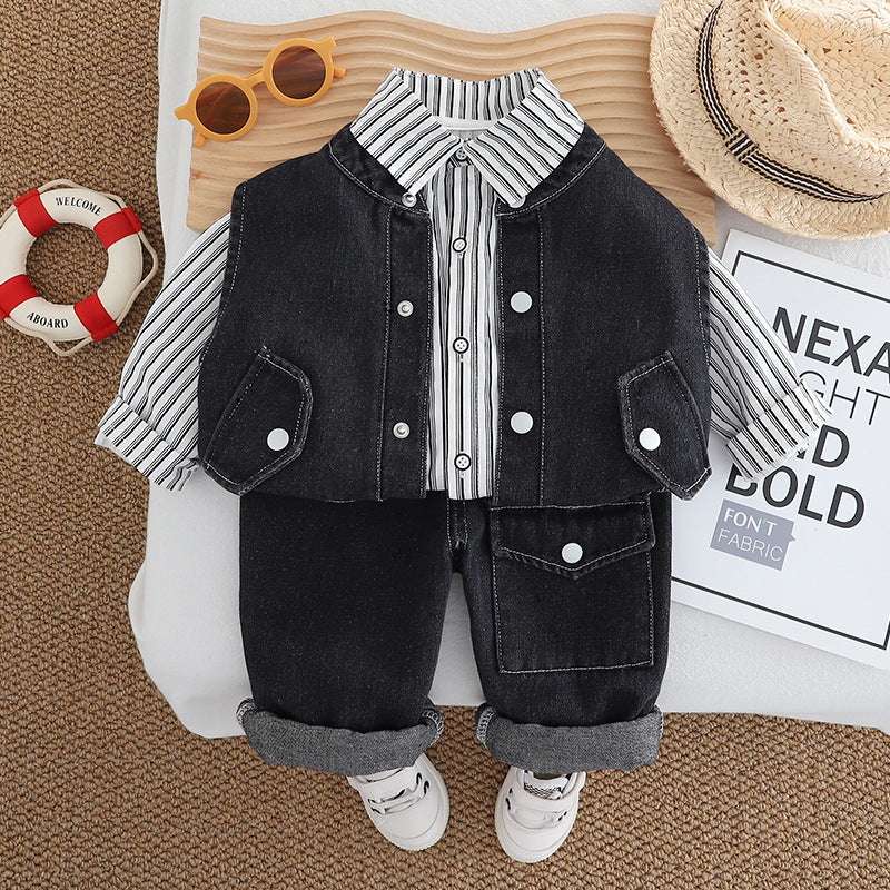 Conjunto Infantil Masculino 3 Peças Jeans e Lístras