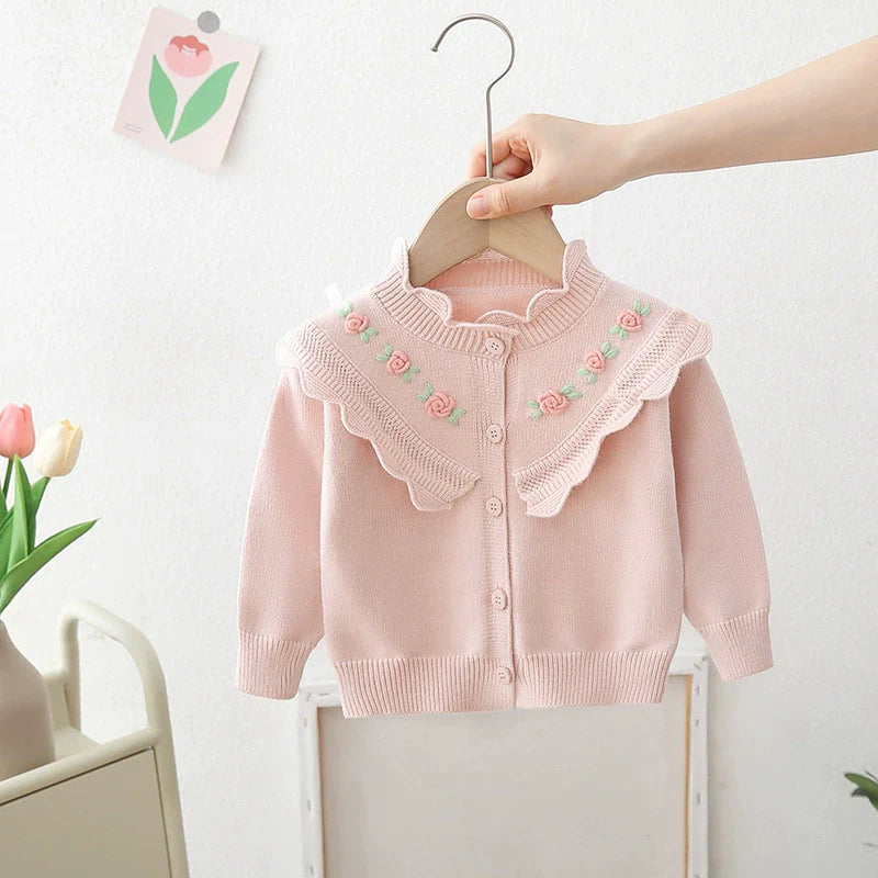 Cardigan Infantil Feminino Tricô Florzinhas