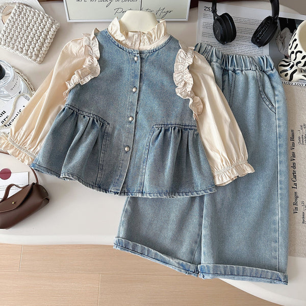 Conjunto Infantil Feminino Jeans 3 Peças