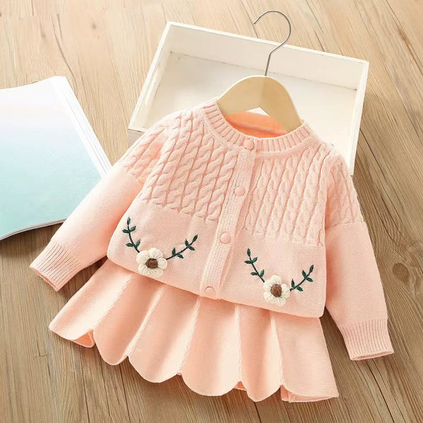 Conjunto Infantil Feminino Tricô Florzinhas