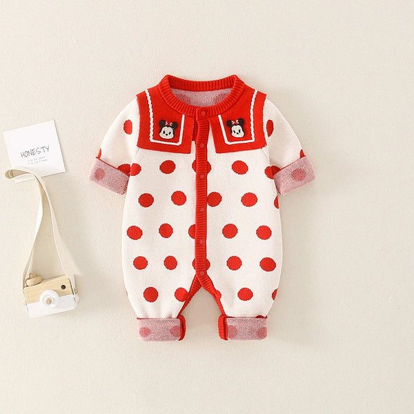 Macacão Infantil Tricô Minnie Bolinhas