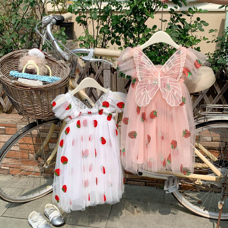 Vestido Infantil Tule Moranguinhos