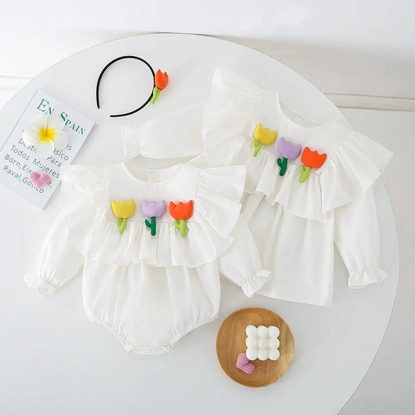 Body/ Vestido Infantil Florzinhas Coloridas