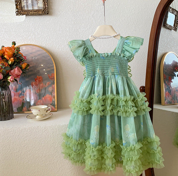 Vestido Infantil Verde Tule Asinha