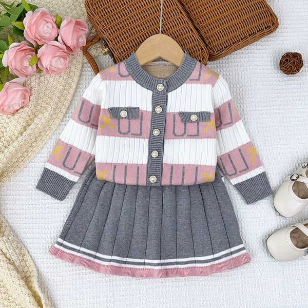 Conjunto Infantil Feminino Tricô Xadrez