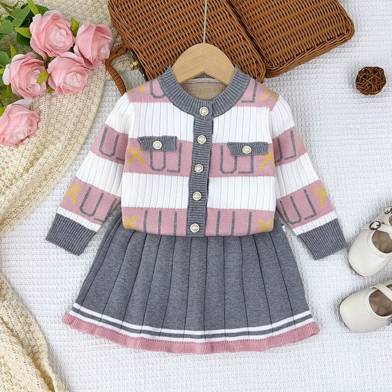 Conjunto Infantil Feminino Tricô Xadrez