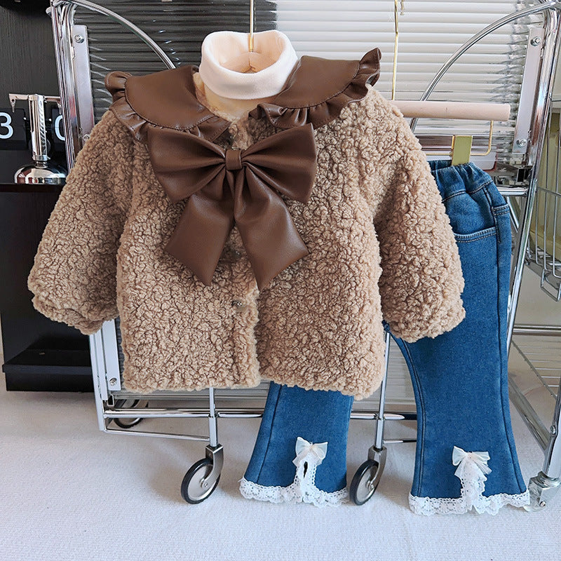 Casaco Infantil Feminino Pelúcia Lacinho