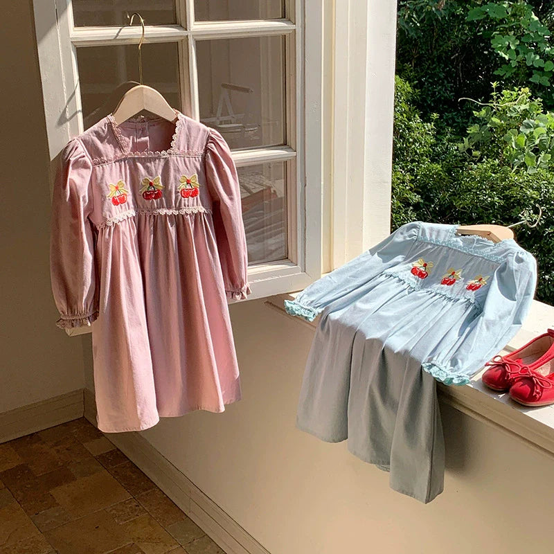 Vestido Infantil Manga Longa Cerejinhas