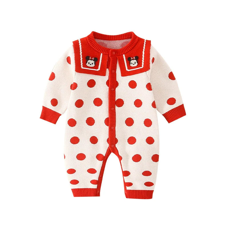 Macacão Infantil Tricô Minnie Bolinhas