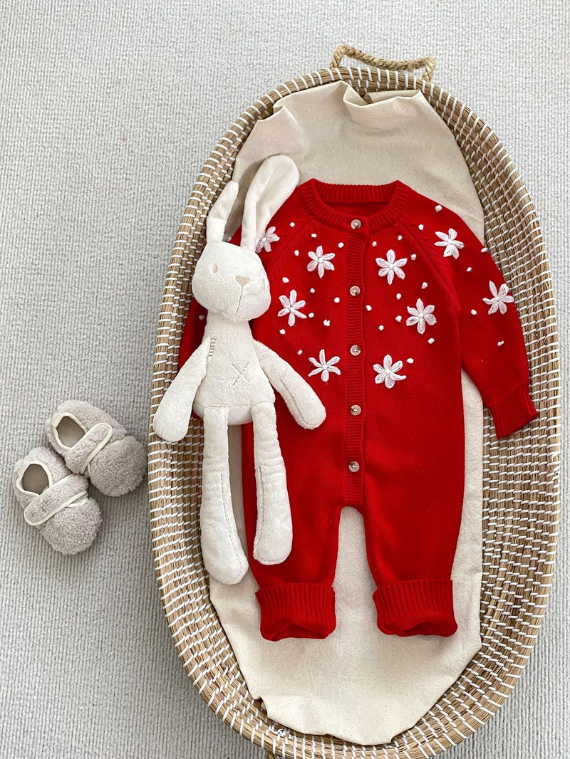 Macacão/ Blusa Infantil Vermelho Florzinhas