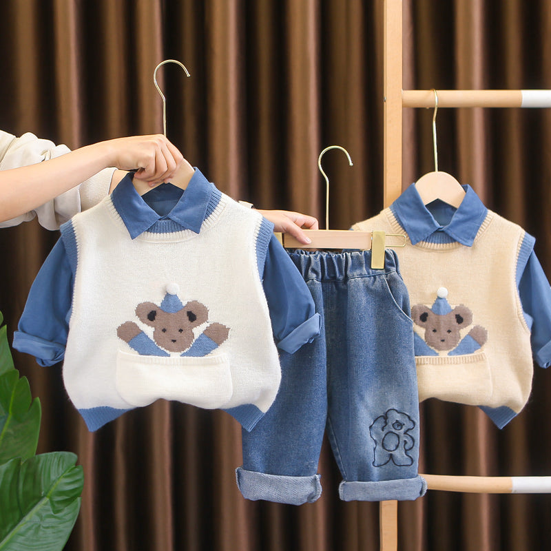 Conjunto Infantil Masculino 3 Peças Bolso Ursinho