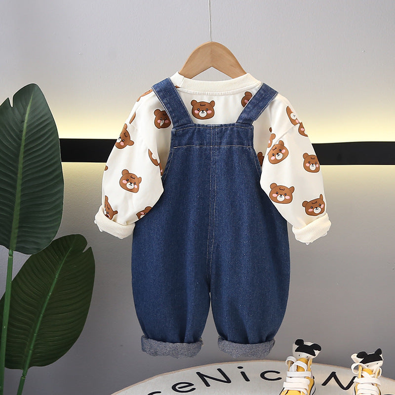 Conjunto Infantil Jardineira Bichinhos + Manga Longa